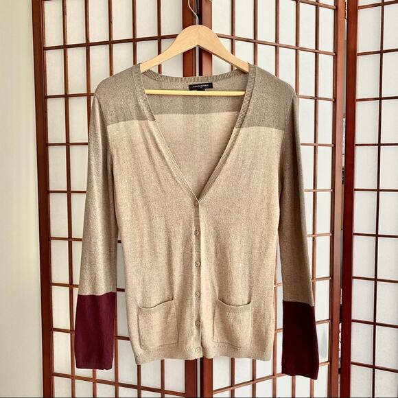 Banana Republic Tan Color Block V-Neck Cardigan - Picture 1 of 4